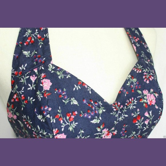 Sz 7/8 Roberta Rockabilly Floral Halter Dress Sweetheart - Picture 3 of 7